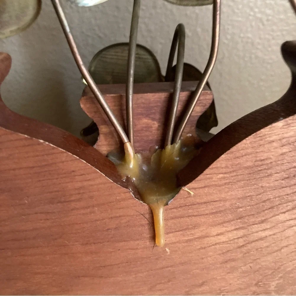 Vintage wood and brassy potted eucalyptus sculpture